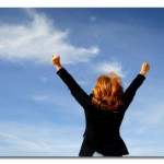 Businessman shouting her victory to the world